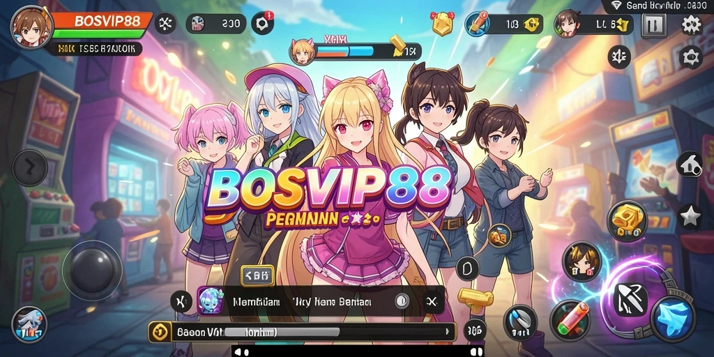 Screenshot gameplay BOSVIP88 yang penuh warna dan dinamis.