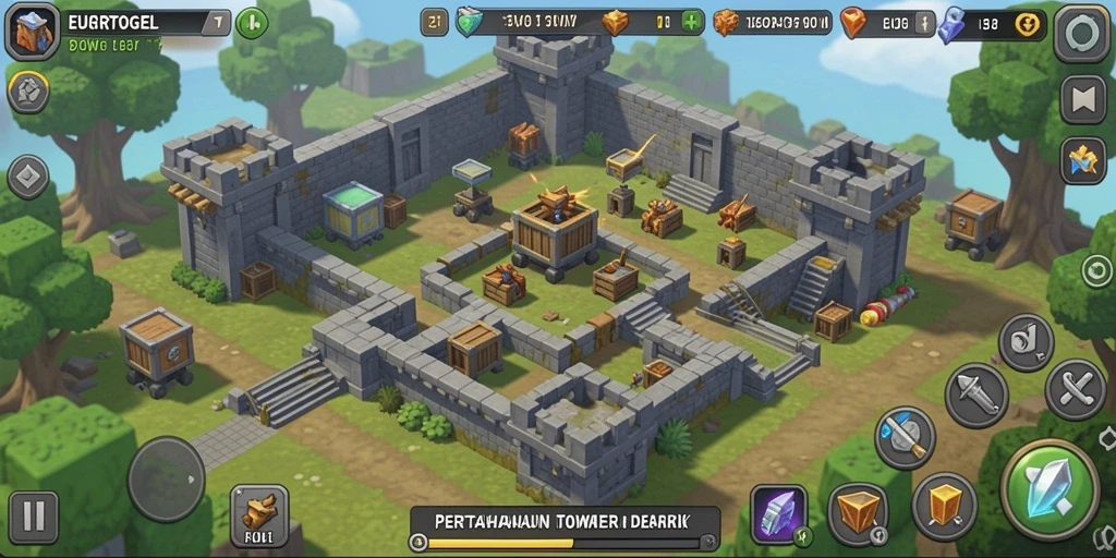 Tangkapan layar gameplay EUROTOGEL yang menunjukkan menara dan musuh.