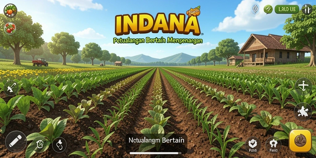 Screenshot gameplay INDAAA menampilkan suasana berkebun yang ceria.