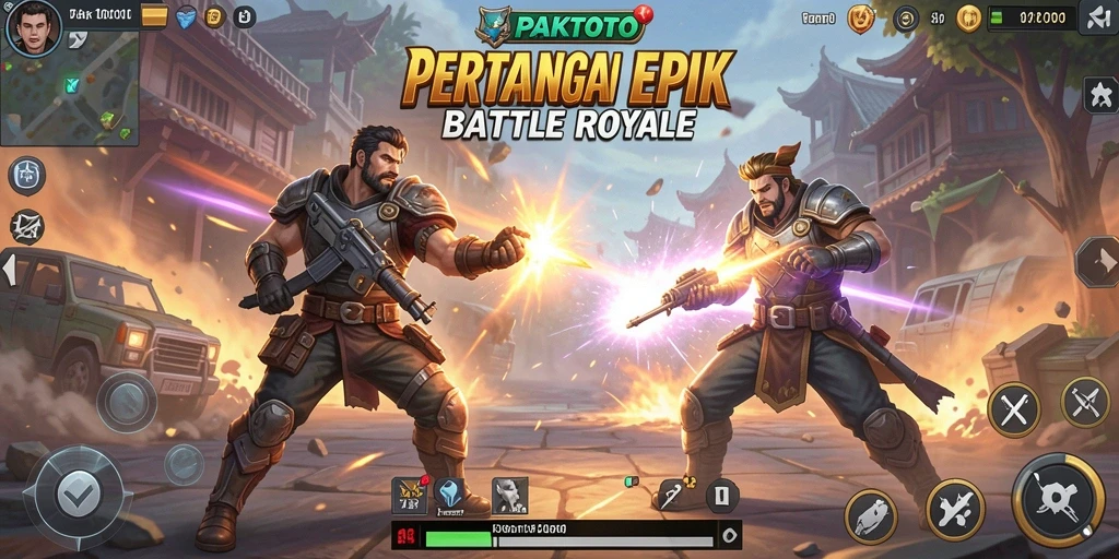Screenshot PAKTOTO menampilkan pertempuran mendebarkan di arena Battle Royale.