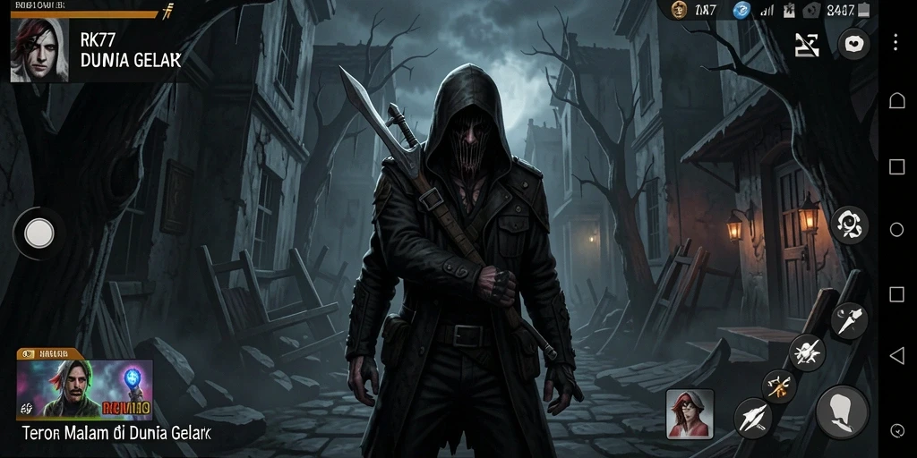 Gameplay menegangkan dari RK77 di suasana gelap dan misterius.