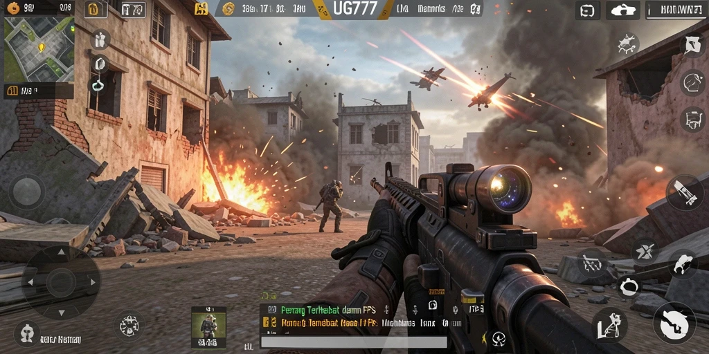 Gameplay mendebarkan dalam UG777 di arena FPS.